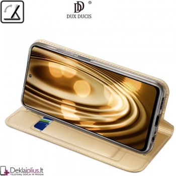 Dux Ducis dirbtinės odos atverčiamas dėklas - auksinės spalvos (telefonams Xiaomi Redmi Note 10/Note 10S/Poco M5S)